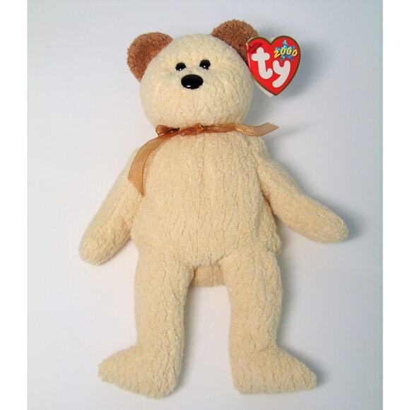 NEW Ty Beanie Babies HUGGY TEDDY BEAR With TAG ERRORS 2000 Millennium Ivory Gold - Picture 3 of 6
